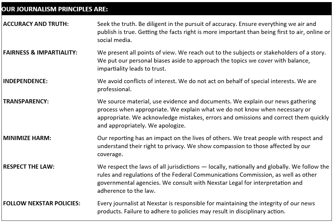 Journalism Guidelines Nexstar Media Group, Inc. | Journalistic Integrity